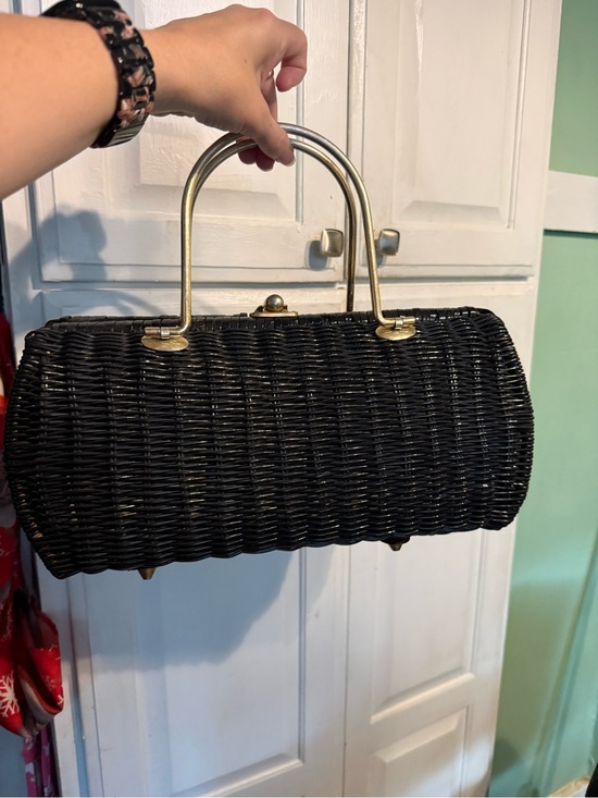 Handbags - Black Woven Top-Handle Bag with Gold Hardware